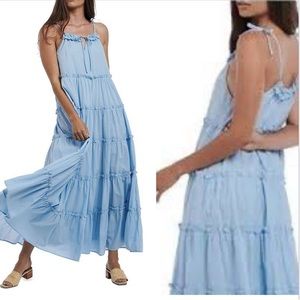 Charlie Holiday light blue cotton tiered casual summer maxi dress